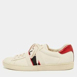 Gucci White Leather Logo Elastic Band Ace Sneakers Size 42