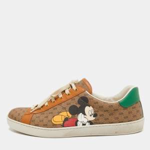 Gucci Brown Leather and Canvas Ace Low Top Sneakers Size 46.5
