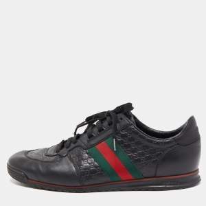 Gucci Black Guccissima Leather Web Low Top Sneakers Size 44