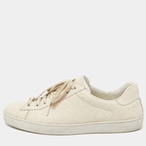 Gucci Cream GG Embossed Perforated Leather Ace Sneakers Size 46