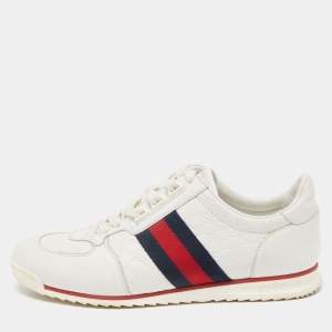 Gucci White Micro Guccissima Leather Web Detail Sneakers Size 41 