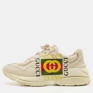 Gucci Cream Leather Rhyton Low Top Sneakers Size 44