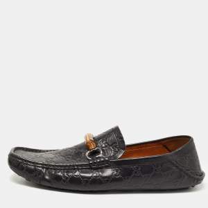 Gucci Black Leather Bamboo Horsebit Loafers Size 45.5
