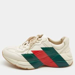 Gucci Cream Leather Rhyton Low Top Sneakers Size 42