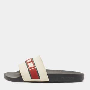 Gucci Cream Rubber Logo Slide Flats Size 44