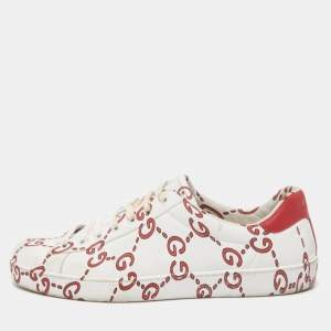 Gucci White/Red Leather GG Ghost Ace Low Top Sneakers Size 43