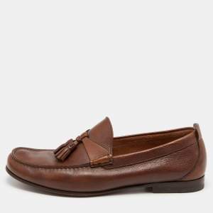 Gucci Brown Leather Slip On Loafers Size 41.5