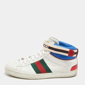 Gucci White Leather Stripe Ace High Top Sneakers Size 41.5
