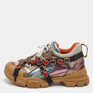 Gucci Multicolor Leather Flashtrek Reflective Sneakers Size 41