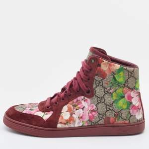 Gucci Beige/Pink Bloom GG Supreme Canvas and Suede High Top Sneakers Size 39