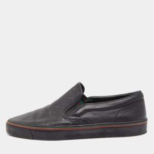 Gucci Black Guccissima Leather Slip On Sneakers Size 42