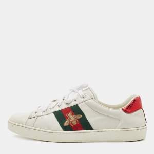 Gucci White Leather Ace Web Low Top Sneakers Size 42