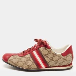 Gucci Red/Beige GG Canvas and Leather Web Low Top Sneakers Size 39