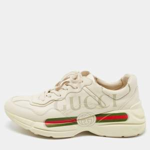 Gucci Cream Leather Gucci Logo Rhyton Sneakers Size 43