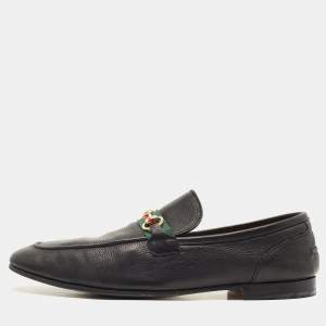 Gucci Black Leather Jordaan Slip On Loafers Size 46