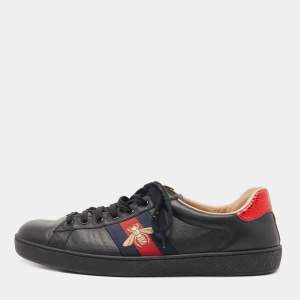 Gucci Black Leather Ace Low Top Sneakers Size 44