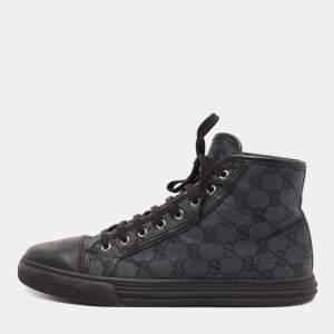 Gucci Two Tone GG Canvas and Leather Cap Toe High Top Sneakers Size 42.5