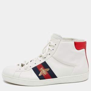 Gucci White Leather Web Ace High Top Sneakers Size 43