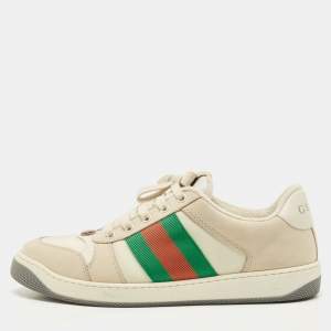 Gucci Cream Nubuck Leather Screener Low Top Sneakers Size 41