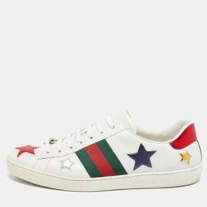Gucci White Leather Ace Web Low Top Sneakers Size 45