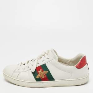 Gucci White Leather Embroidered Bee Ace Sneakers Size 42.5