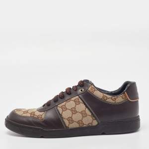 Gucci Brown/Beige GG Canvas and Leather Low Top Sneakers Size 43