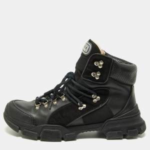 Gucci Black Leather and Suede Flashtrek Ankle Boots Size 45.5