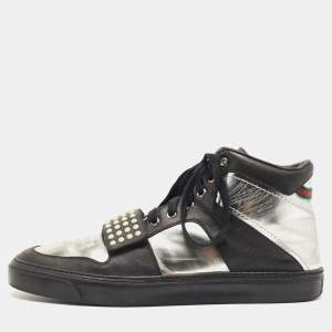 Gucci Black/Silver Leather Ayoyo High Top Sneakers Size 43.5