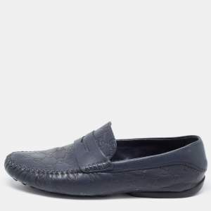 Gucci Navy Blue Leather Penny Slip On Loafers Size 42.5
