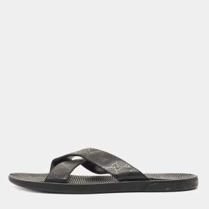 Gucci Black GG Supreme Canvas Cross Strap Slides Size 45