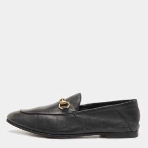 Gucci Black Leather Jordaan Loafers Size 42