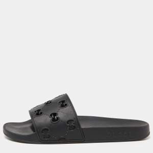 Gucci Black GG Laser Cut Rubber Slides Size 43