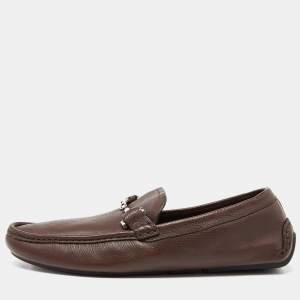 Gucci Brown Leather Horsebit Slip On Loafers Size 41.5