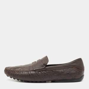 Gucci Brown Guccissima Leather Penny Slip On Loafers Size 44
