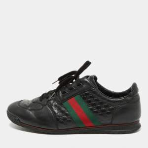 Gucci Black Leather Web Lace Up Sneakers Size 45.5