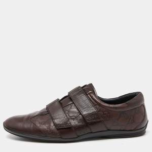 Gucci Brown Leather Guccissima Velcro Sneakers Size 44