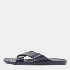 Gucci Blue GG Supreme Canvas Cross Strap Slides Size 44