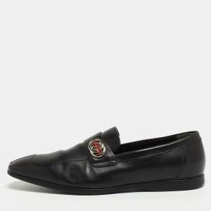 Gucci Black Leather GG Slip On Loafers Size 42