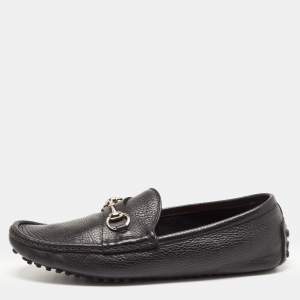 Gucci Black Leather Horsebit Slip On Loafers Size 42