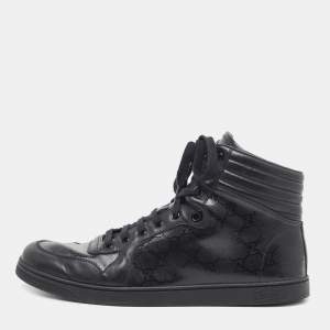 Gucci Black Leather Coda High Top Sneakers Size 46