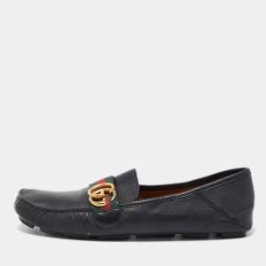 Gucci Black Leather GG Marmont Web Driver Slip On Loafers Size 42