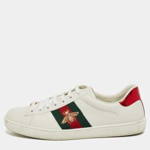 Gucci White Leather Embroidered Bee Ace Sneakers Size 42.5