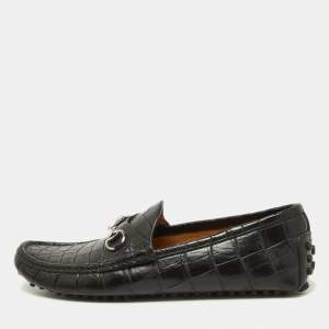Gucci Black Crocodile 1953 Horsebit Loafers Size 44