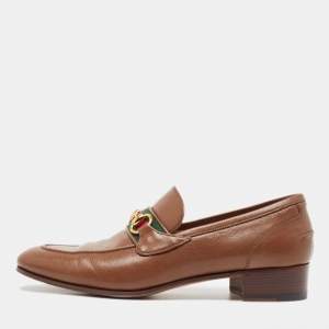 Gucci Brown Leather Brixton Loafers Size 41.5