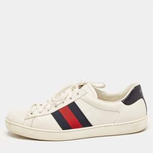 Gucci White Leather Web Ace Low Top Sneakers Size 42