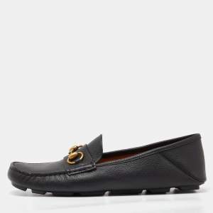 Gucci Black Leather Horsebit Slip On Loafers Size 41