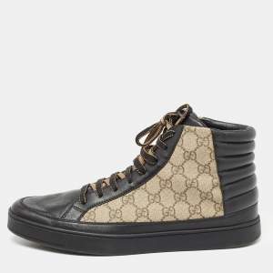 Gucci Beige/Black GG Canvas High Top Sneakers Size 44.5