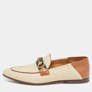 Gucci Beige/Brown Canvas and Leather Web Horsebit Loafers Size 41