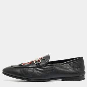 Gucci Black Leather Embroidered Kingsnake Brixton Horsebit Loafers Size 43
