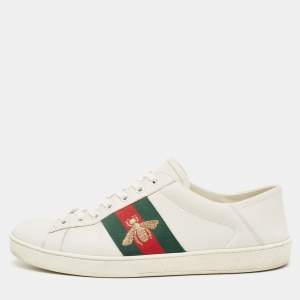 Gucci White Leather Ace Web Low Top Sneakers Size 42.5